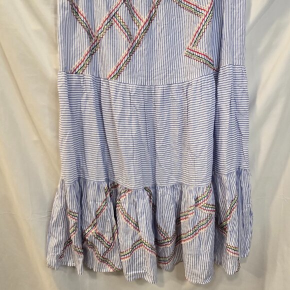 Tintoretto Skirt Blue & White Strips Colorful Embroidered Size 42/10 US - Picture 6 of 8